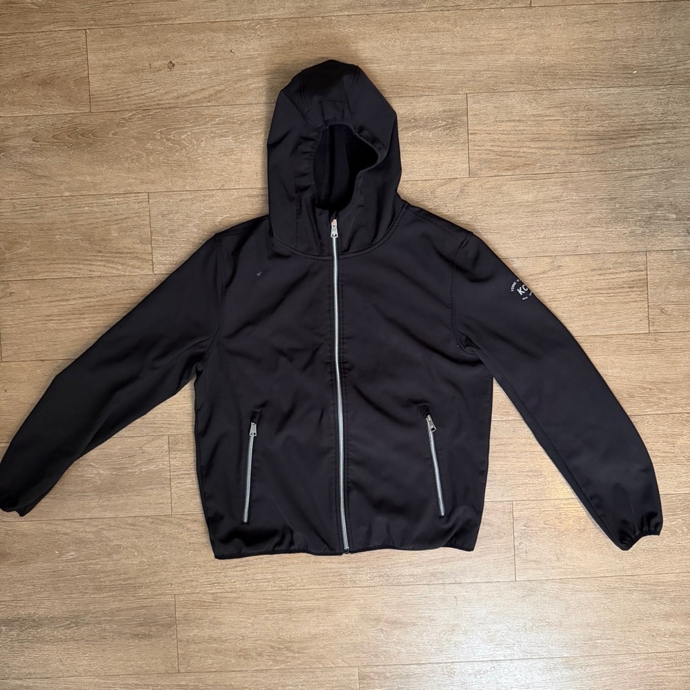 Kenneth Cole Black Hooded Windbreaker with Contrast Zippers size large